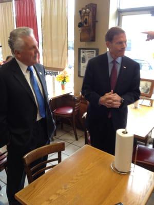 Senator Blumenthal and Mayor Rilling enjoying the small business ethic