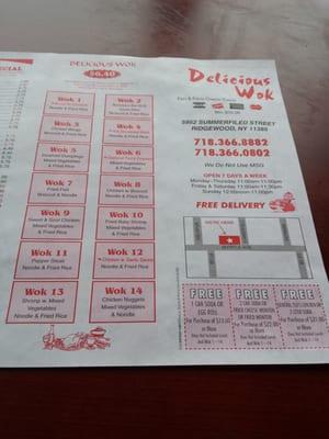 Front of menu