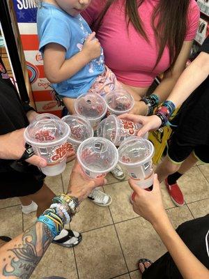 Free Slurpees! Mine was giving out medium! We got 7 today! What people didn't know was you could get 1/per day from 7-1 til 7-11