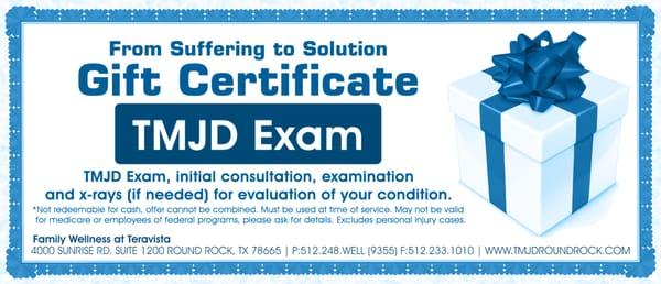 Print this off for a complimentary TMJD exam.