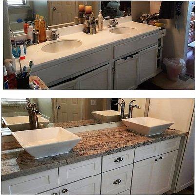 Master Bathroom Vanity Remodel done by Water Wise Plumbing, Backflow, and Drains!