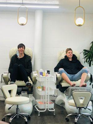 Brothers getting their monthly pedicures- both have diabetes, SO THEY MAKE SURE THEY ALWAYS GET THERE FEET TAKEN CARE OF !!!