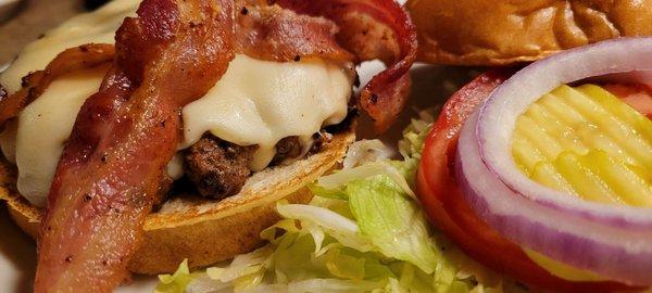 Bacon Bison burger with swiss