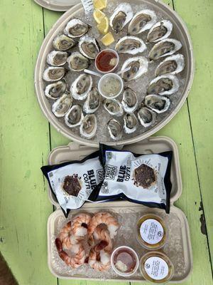 Oysters and shrimp and ceviche yum.