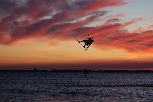 Kiteboarding getting air off of 520 causeway