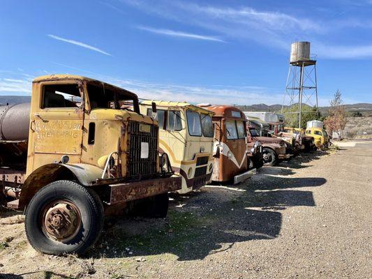 Line of trucks and busses.