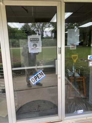 Entrance with signs