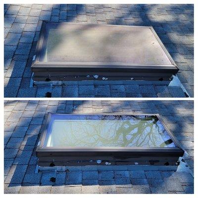 Skylight cleaning, before and after. Look at the difference, wow!!