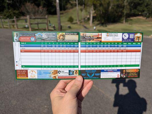 Scorecard as of Sunday, October 13, 2024. Side 2 of 2. This is a nine-hole course, but you can play nine twice for 18.