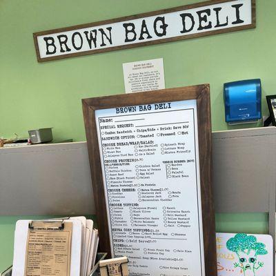 Inside counter and Menu at Brown Bag Deli, 1709 Dryden Road #2 in Houston, near Methodist Hospital and Texas Children's Hospital.