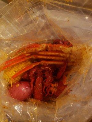 King crab legs and crawfish