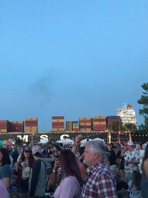 You really are at water's edge at highwater- you literally could have stepped onto this container ship. Was wild