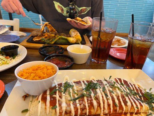 Fajita Burrito and Parrillada Meat Platter