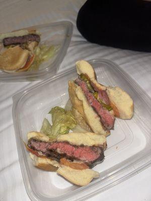 Raw burger, rot lettuce