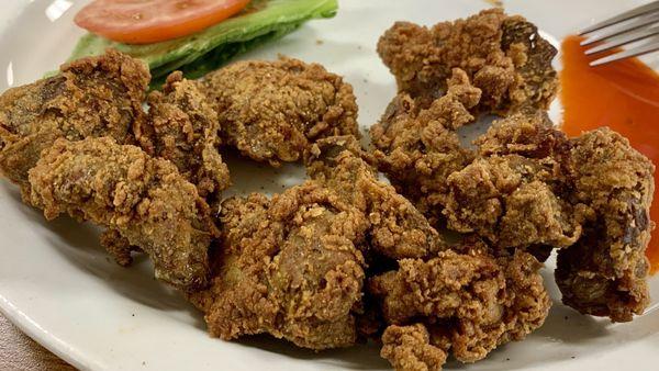 Very good fried chicken livers, always made better with a puddle of Texas Pete!