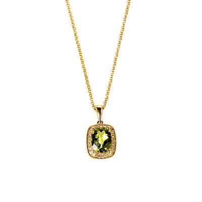 Peridot and Diamond Pendant in 14K Yellow Gold