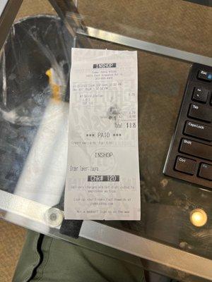 My receipt of what I ordered - see "CUT 1/2"