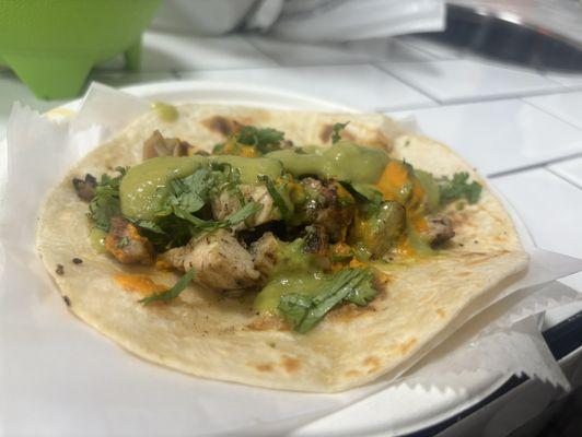 Pollo Asado Taco (no onions) with Salsa Verde