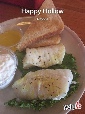 Baked cod 2 piece dinner. Baked potato on a side dish. So good!