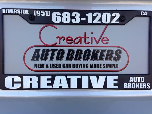 This is the plate on the back of my 2014 Subaru WRX "Creative Auto Broker"