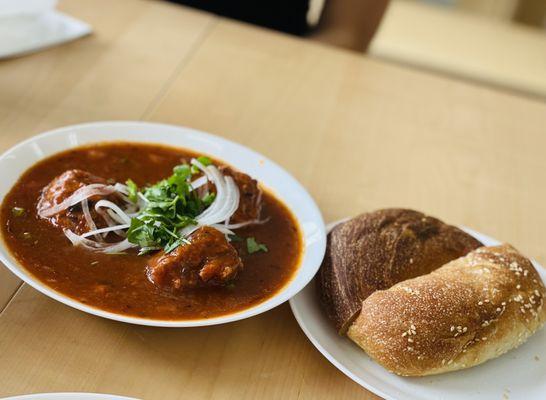 Meatballs with freshly baked baguette