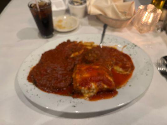 Feast for two! lasagna braciola ravioli meatballs and pasta