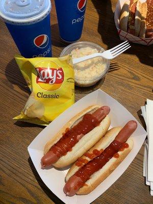 Wednesday Lunch Special - 2 hotdogs, 1 drink & chips for $5.10 + tax