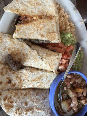 Steak quesadillas with charro beans