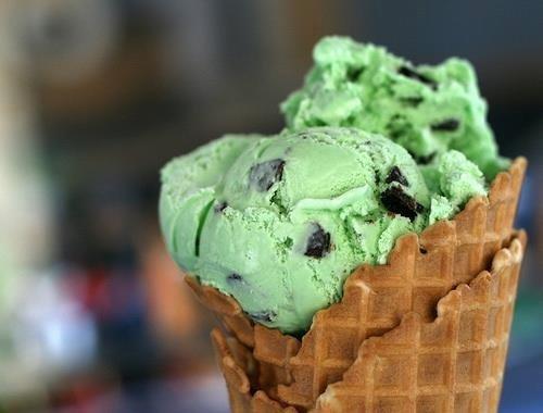 We serve a variety of ice cream flavors including chocolate chip mint.