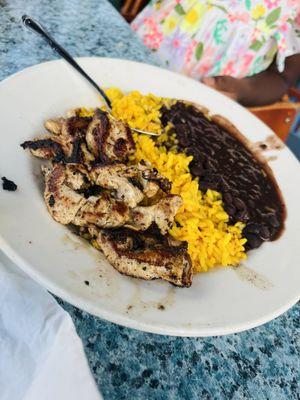 Grilled chicken, yellow rice and beans for the kiddo