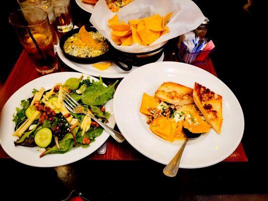 Apple Walnut Salad, Butternut Squash Ravioli, and Spinach Dip.