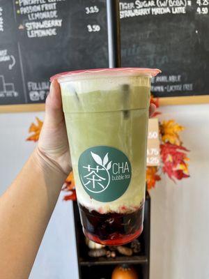 Large Strawberry Matcha Latte with boba