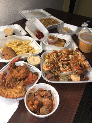 Conch, Shrimp Crab Boil, Fried lobster, Fried Crab Cake