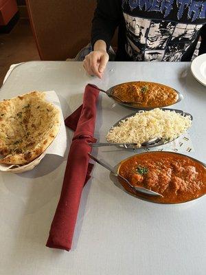 Top: Chicken Curry Bottom: Chicken Vindaloo Garlic Nan