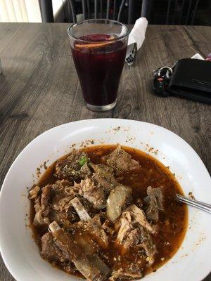 Goat head and parts soup with hibiscus juice