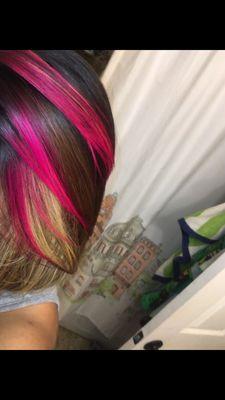 3rd touch up we had fun with color Ziri added the pink which I loved and more blonde