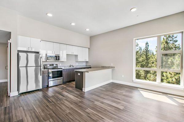 The Nest kitchen with stainless steel appliances