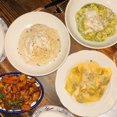 tortellini con formaggi, cacio e pepe, cappellacci, patate