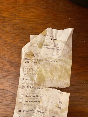 The receipt that was on my bag