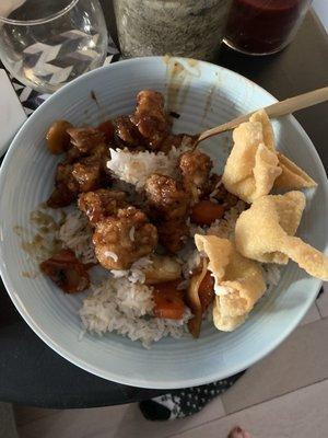 General Tsos Chicken and Crab Rangoon ...this is half the portion I got. Portions are generous