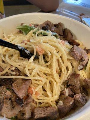 Carbonara Pasta with steak