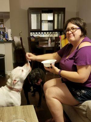 Our pups loved Amy's Sweet cream with peanut butter!