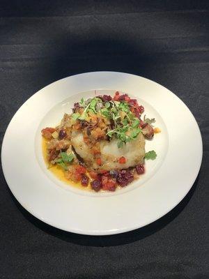 Seared Cod Provencal - Chickpea puree, braised fennel, tomato, olives and lemon