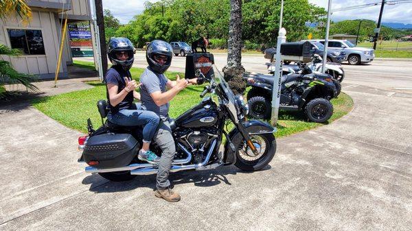 Hog in the background ... took so many side-streets. Beginning of our ride. Nearly 300 miles.