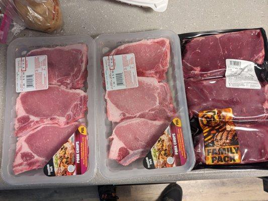 2 packages of pork chops and one package of beef