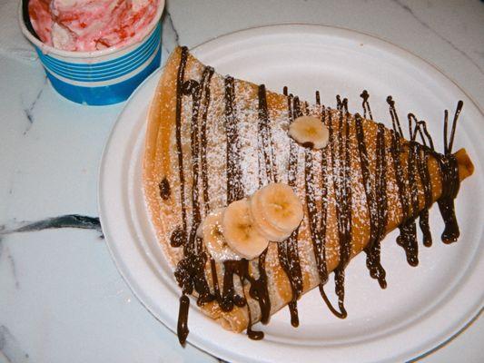 Strawberry Shortcake ice cream, Nutella and Banana Crepe