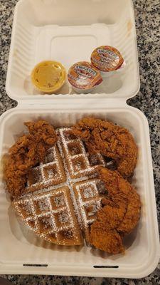 Chicken tenders and Waffle with honey mustard