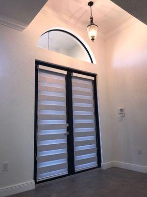 Zebra Shades White Dim Out in Door.