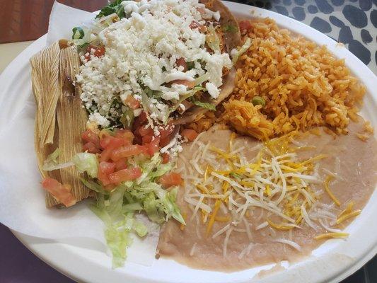 Tamale and chicken tostada