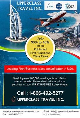 Up to 30% to 40% Off on Published First Class & Business Class Fares